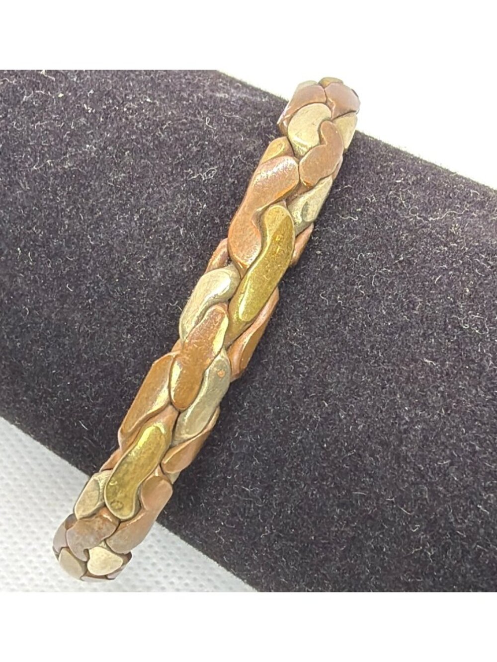 Tibetan 3 Metal Healing Bracelet Mixed Copper Brass Silver Braided Cuff Bangle